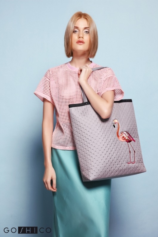 Torba typu shopper z haftowanym flamingiem GOSHICO