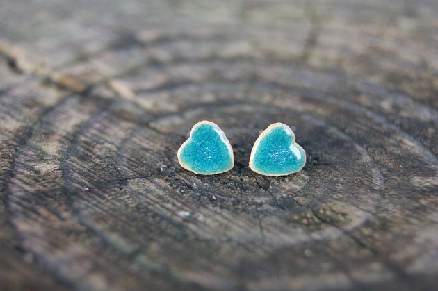 kolczyki ceramiczne Małe kolczyki ceramiczne serca "Turkuski"