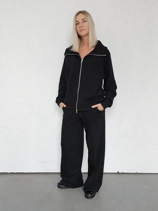komplety damskie Katya bluza na zamek i spodnie z przeszyciem czarny