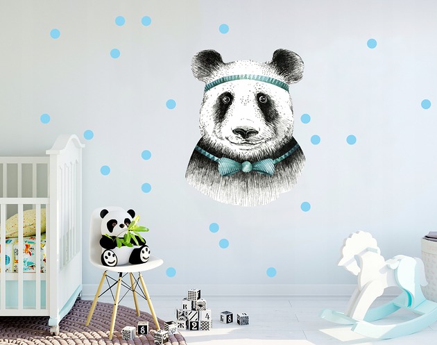 naklejki ścienne do pokoju dziecka Naklejki na ścianę Panda Boho XL Groszki