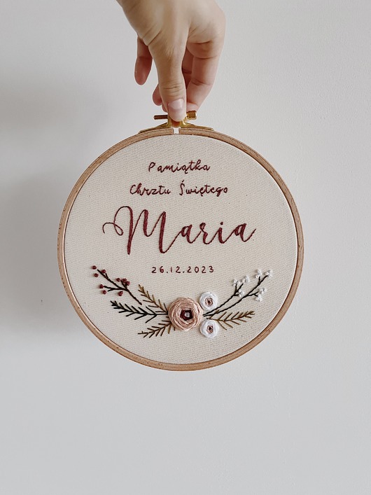 Ozdoby na ścianę Tamborek haftowany - półwianek "Wild rose"