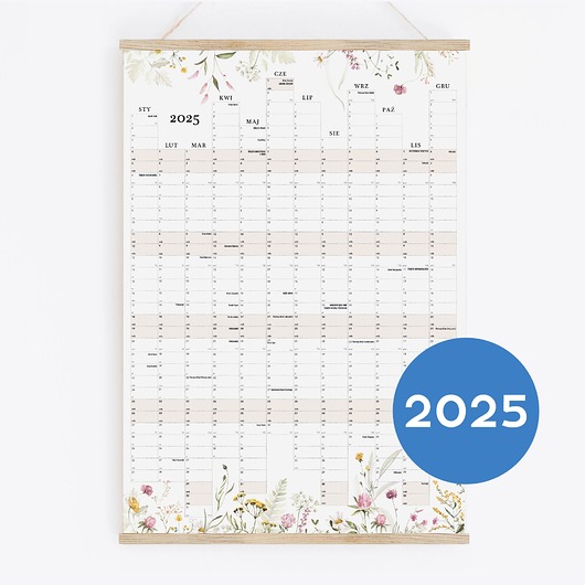 kalendarze i plannery Planer ścienny 2025 święta 42x60cm (A2)+dębowy wieszak