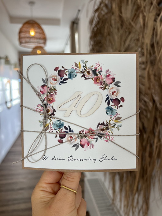 kartki scrapbooking Rustykalna kartka życzenia z okazji 40. rocznicy ślubu - czterdziesta rocznic