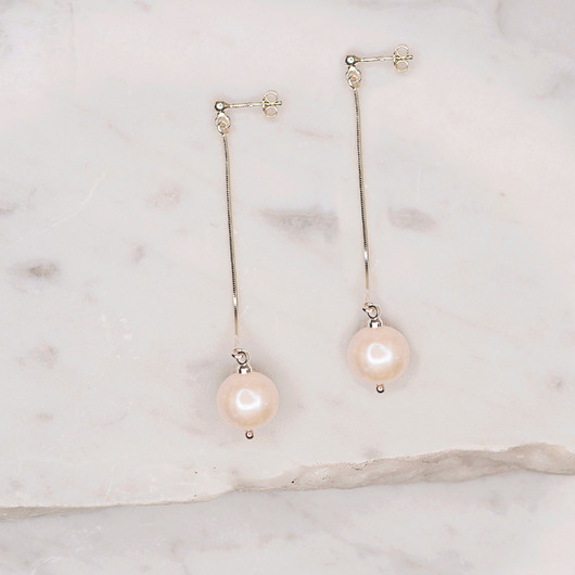 Kolczyki srebrne długie z dużą perłą Ball MEIKA PEARLS