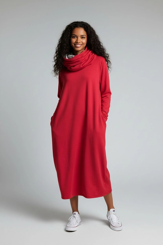 sukienki midi damskie Sukienka dresowa Czakra komin midi malinowa czerwień rozmiar M