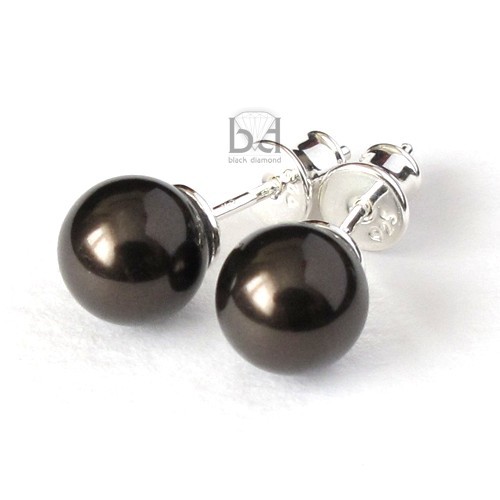Sztyfty - perły kryształ Swarovski  (8 mm) Black Diamond