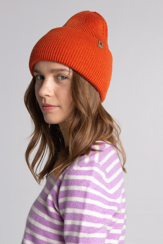 czapki damskie ŁANIA - czapka 100% wełna merino- pomarańcz