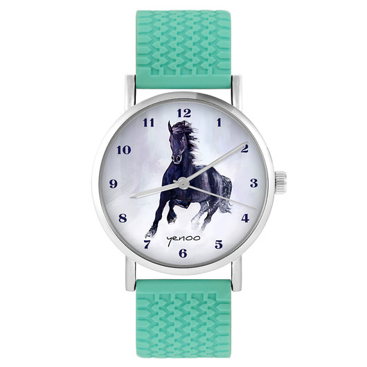 zegarki unisex Zegarek - Czarny koń - silikonowy, turkus
