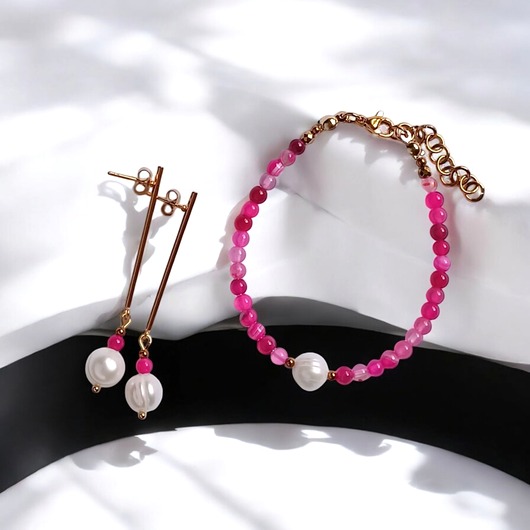 komplet biżuterii RAZEM TANIEJ! bransoletka & kolczyki : fuchsia & pearl collection