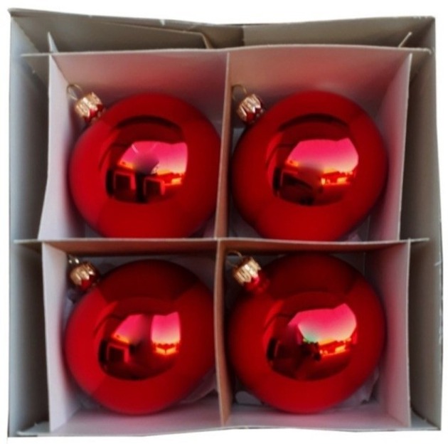 bombki Bombka szklana 4 szt. Ø 10 cm AMALA czerwona błysk