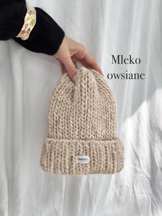 czapki damskie Czapka Lily 100% wełna *mleko owsiane*