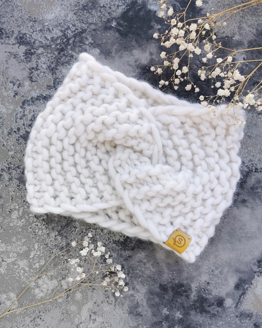 czapki damskie WOOLY Wełniana opaska turban złamana biel