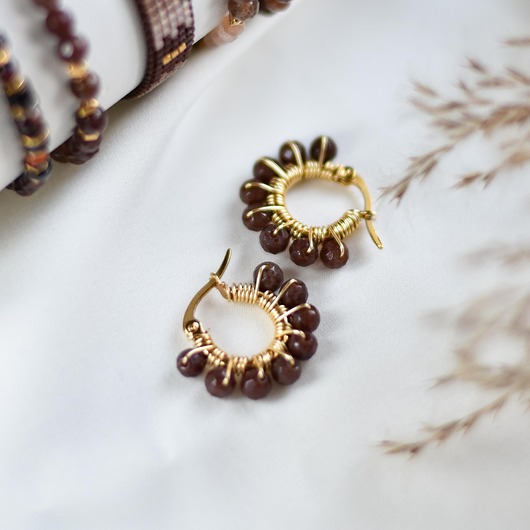 kolczyki z kamieniami Kolczyki koła - oplatane brązowym awenturynem