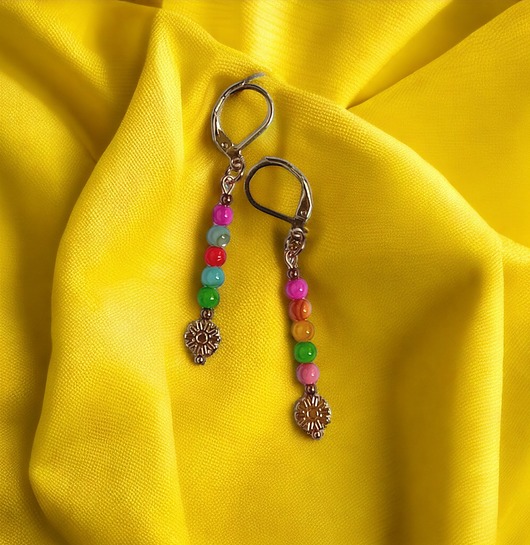 kolczyki z kamieniami Kolczyki : summer collection : kolorowa muszla i kwiatuszki