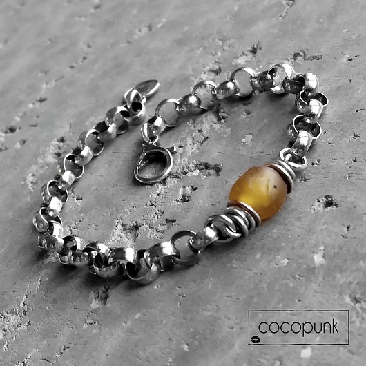 MASYWNA BRANSOLETA- SREBRO 925 I szkło Z GHANY. Cocopunk