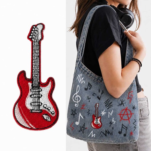 naszywki na ubrania Naszywka naprasowanka GITARA ELEKTRYCZNA CZERWONA termo haft 4x9,6cm