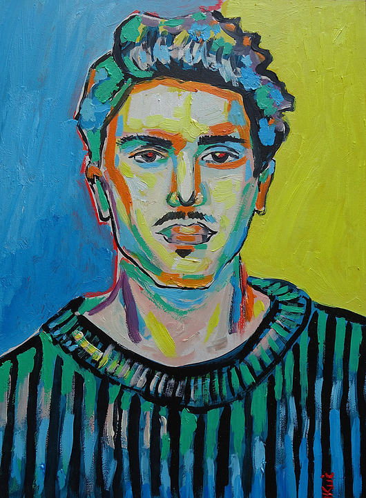 obrazy Obraz olejny do salonu Johnny Deep portret fowizm ekspresja