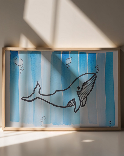 obrazy i plakaty do pokoju dziecięcego Akwarela Wieloryb, 21 x 14,7 cm