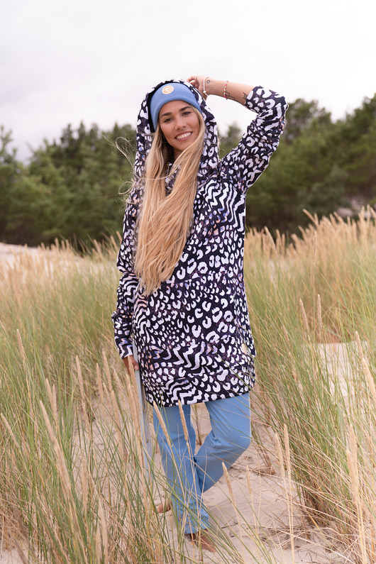 bluza z kapturem damska Candy long black/white zebra