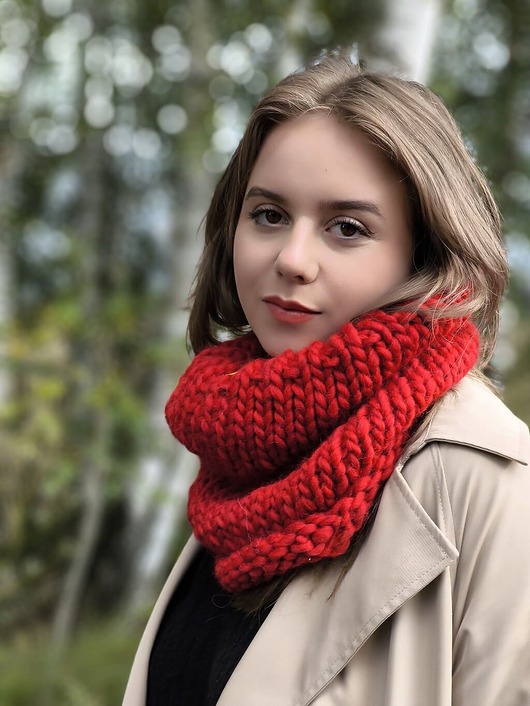 szale damskie Czerwony komin wełna 100%  WOOLY ruba