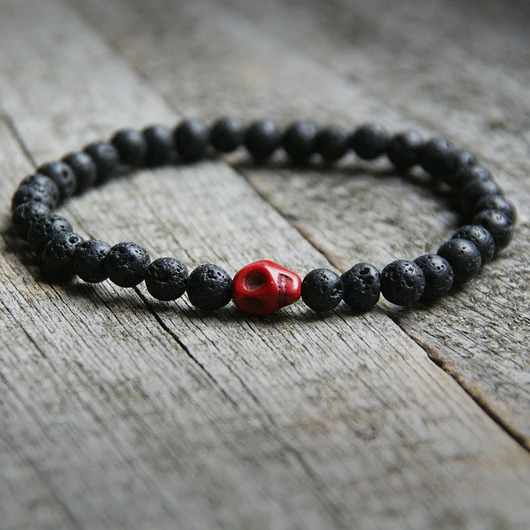 męska bransoletka :: black lava & skull :: RED kaktusia