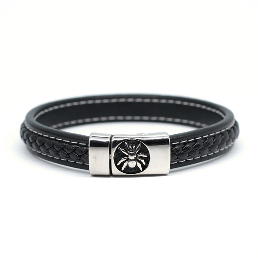 Bransoleta męska czarna z pająkiem KociokwikJewelry