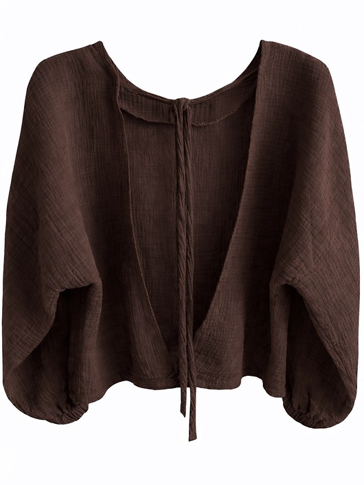 bluzki z długim rękawem damskie She's Like The Wind / muślinowa bluzka z otwartymi plecami - choco