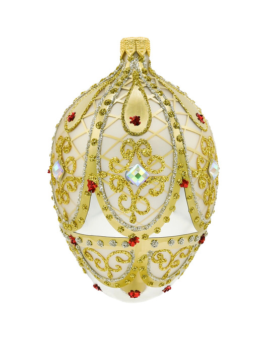 bombki Bombka choinkowa szklana ręcznie malowana: jajo Faberge z kamieniami: złote