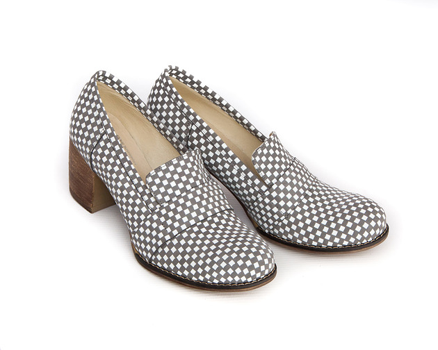 botki damskie SKÓRZANE PÓŁBUTY ZAPATO 250 SZARE KWADRATY