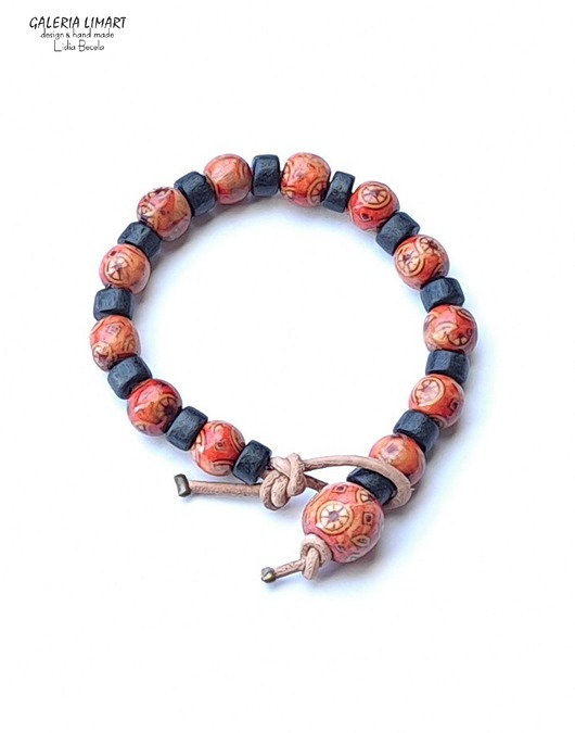 bransoletki drewniane Bransoletka boho z egzotycznego drewna na rzemieniu prezent unisex