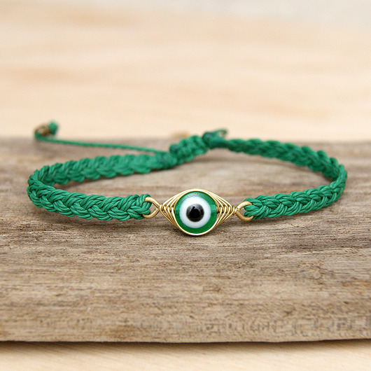 bransoletki na sznurku Bransoletka Oko proroka na złe uroki  - zielona