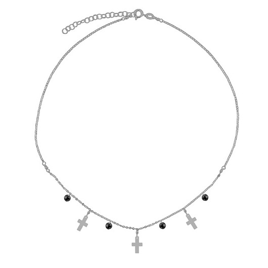 Srebrny naszyjnik choker z krzyżykami i czarnymi ATdiament