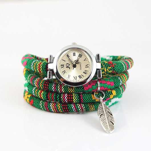 Zegarek, bransoletka - Zielony, boho - piórko yenoo
