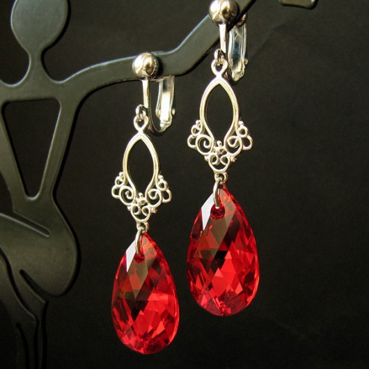Czerwone klipsy kryształ Swarovski - Nindanao Marisella