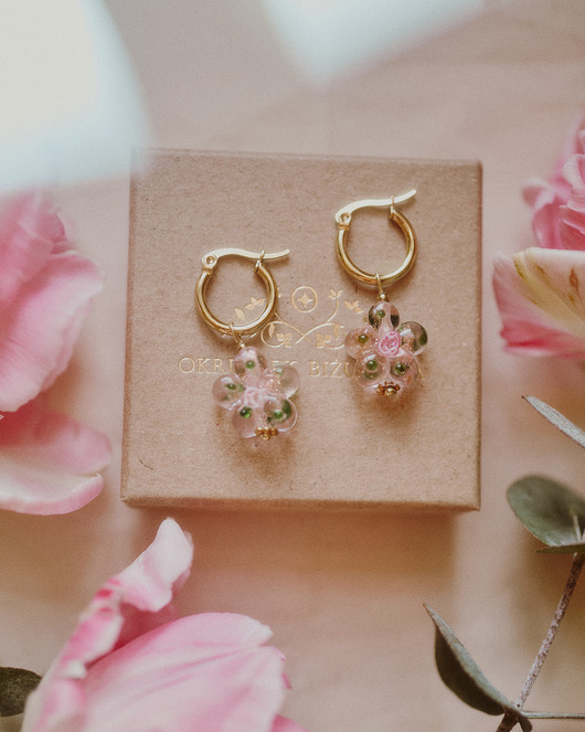kolczyki szklane Marletka, kwiatowe kolczyki