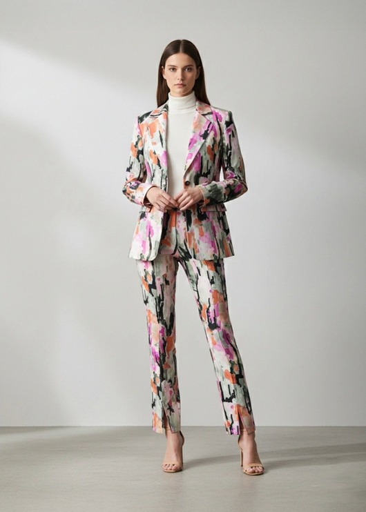 komplety damskie Różowo-pomarańczowy bawełniany garnitur damski