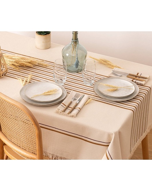 obrusy i serwetki Obrus na Stół Obrus Bawełniany Prostokątny Stripes White