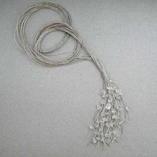 naszyjniki - inne Długi naszyjnik lniany kryształ górski