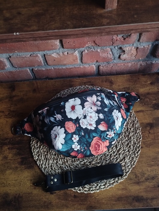 saszetka nerka Duża nerka XXL w kwiaty retro