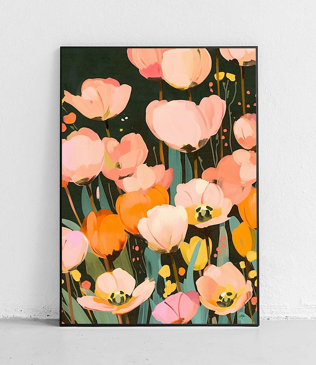 plakaty Plakat Tulipanowy ogród o zmroku