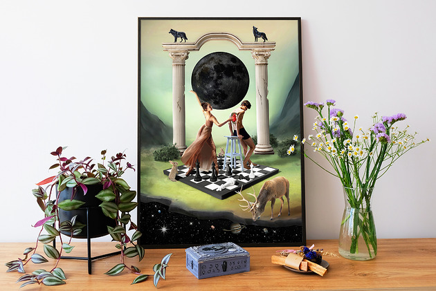 plakaty Surrealistyczny Plakat "The Game of Love" Kolaż