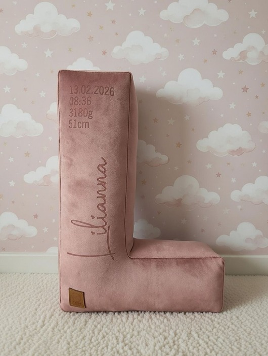 poduszki do pokoju dziecka Poduszka metryczka litera, literka velvetowa, inicjały - kolor do wyboru