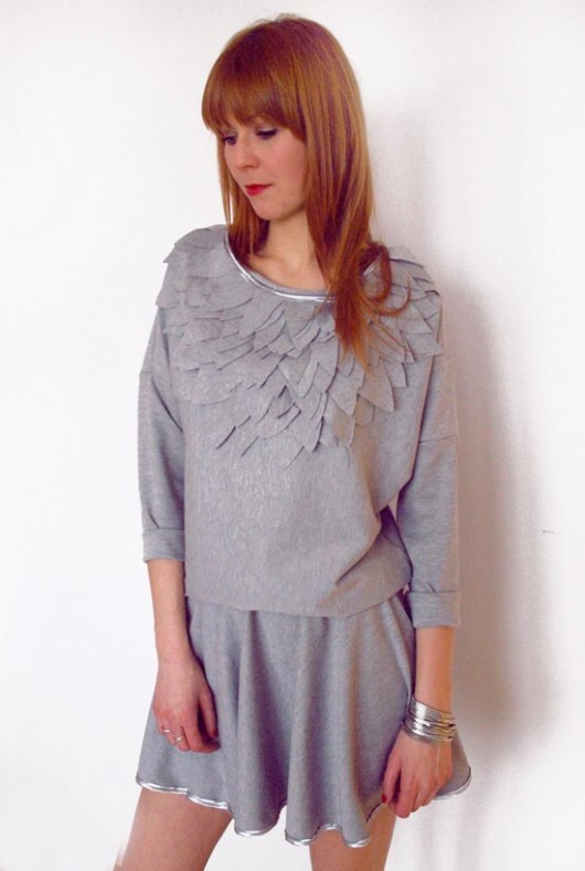 Bluza spódnica sukienka XS S M L szary kołnierz Benni