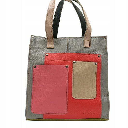 torby na ramię Torebka damska shopper, pojemna, skórzana ze skrawków kolorowa OLIVKA