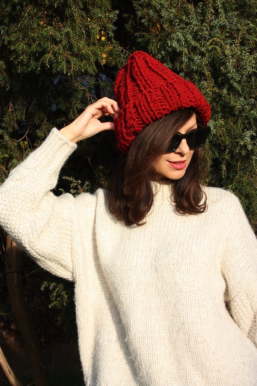 czapki damskie Czapka handmade beanie z wełną merino bulky