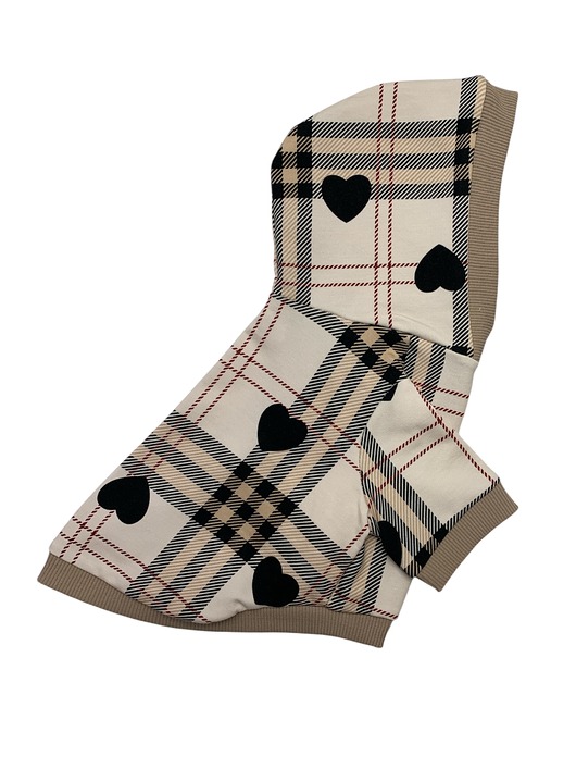 ubranka dla zwierząt Bluza dla psa z kapturem KRATA & SERCE rozmiar M