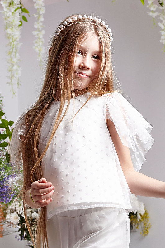 bluzki dla dziewczynki Elegancka zwiewna bluzeczka w groszki livia ecru