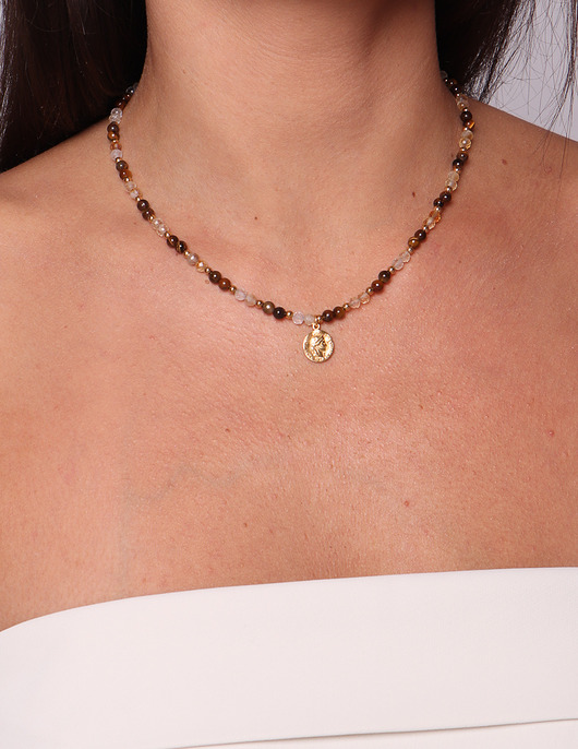 naszyjniki - inne Naszyjnik Talizman siły odwagi i dobrobytu z tygrysiego oka i cytrynu