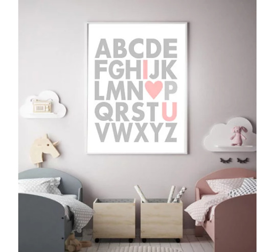 PLAKAT DO POKOJU DZIECKA Alfabet serce  poster black dot studio