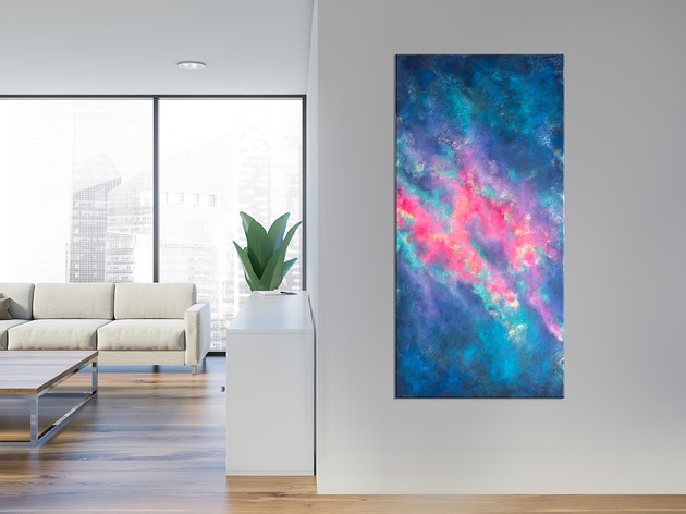 obrazy Obraz abstrakcyjny "Nebula I" 50x100 cm - granatowa abstrakcja kosmos